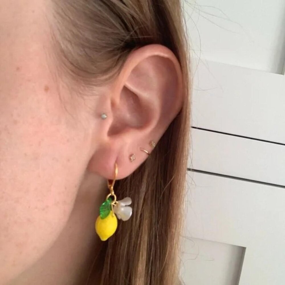 The Zitrone Gold lemon beaded hoops flower hoop earrings